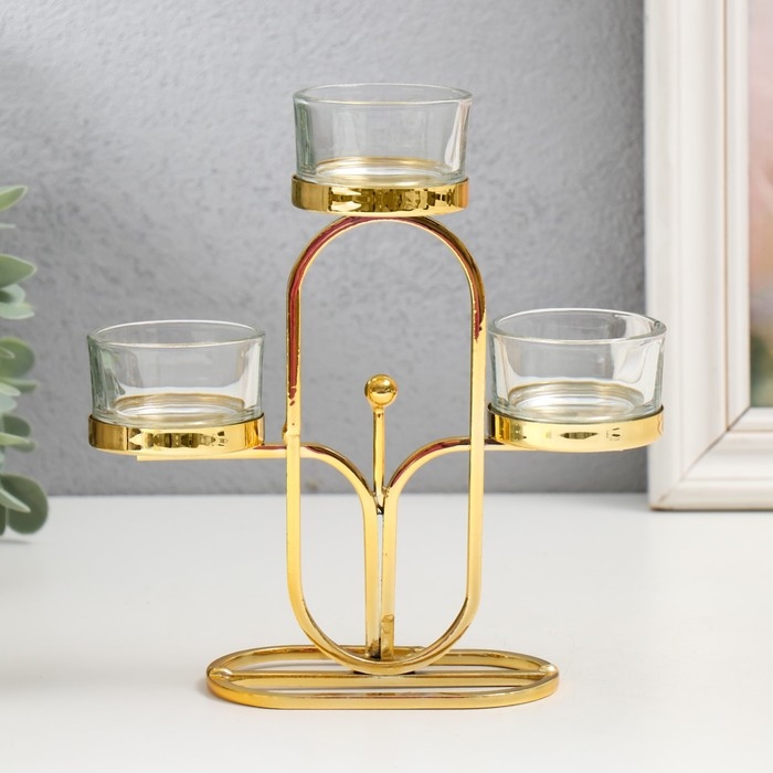 Подсвечник металл на 3 свечи  Подсвечник металл на 3 свечи "Овал" d=4,5 см золото 6х15х17 см