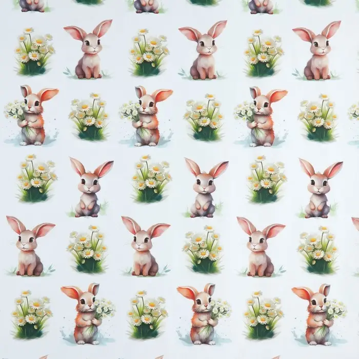 Бумага упаковочная крафтовая белая &laquo;Кролик с ромашками&raquo;, 50 x 70 см