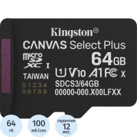 Карта памяти Kingston micro SDXC 64GB,Canvas Select Plus,100MB/s,без адапт