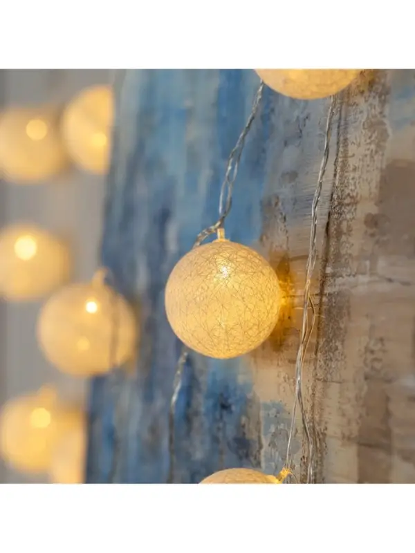 Гирлянда &laquo;Нить&raquo; 5 м с насадками &laquo;Клубки белоснежные&raquo;, IP20, прозрачная нить, 20 LED, свечение тёплое белое, 220 В