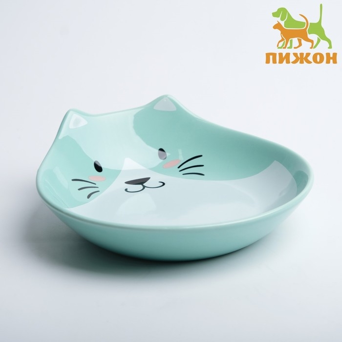 Миска керамическая  Миска керамическая "Голова кота 3" 260 мл  15,5 x 14,5 x 5 cм, мятная