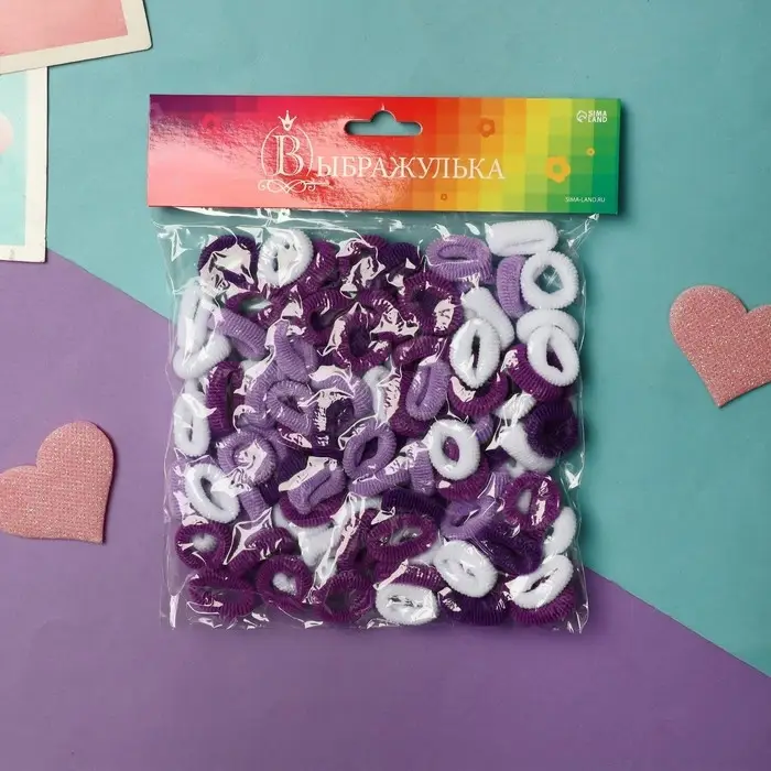 Резинка для волос  Резинка для волос "Махрушка спорт" (набор 100 шт) 1,5 см, фиолетово-белый