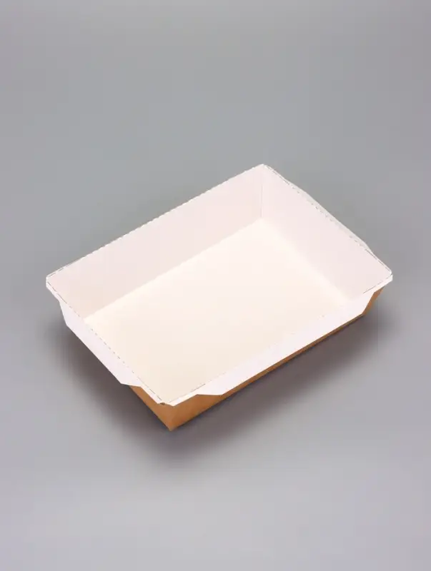 Салатник одноразовый, контейнер с плоской прозрачной крышкой, крафт, 1 л,, 20&times;14&times;5.5 см