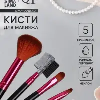 Набор кистей для макияжа, 5 предметов, чёрный, малиновый