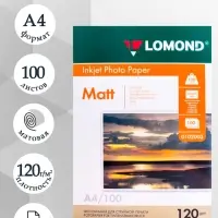 Фотобумага для струйной печати А4, 100 листов LOMOND, 120 г/м&sup2;, односторонняя, матовая