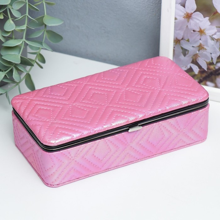 Шкатулка кожзам для украшений  Шкатулка кожзам для украшений "Узор из ромбов. Розовый перламутр" 6х9,8х18,5 см