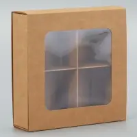 Коробка для 4 конфеты, крафт, 12.5&times;12.5&times;3.5 см