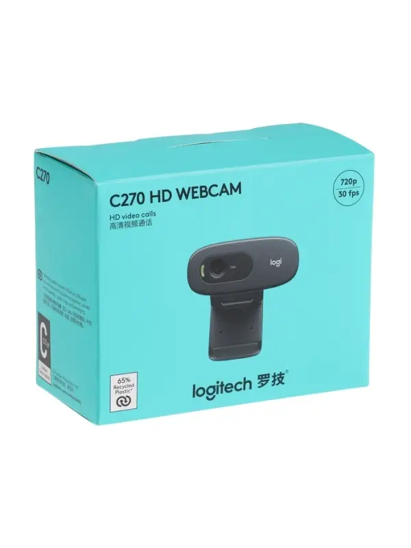 Веб-камера Logitech C270, 1 Мп, 1280&times;720, USB, микрофон, шумоподавление, 1.5 м, чёрная