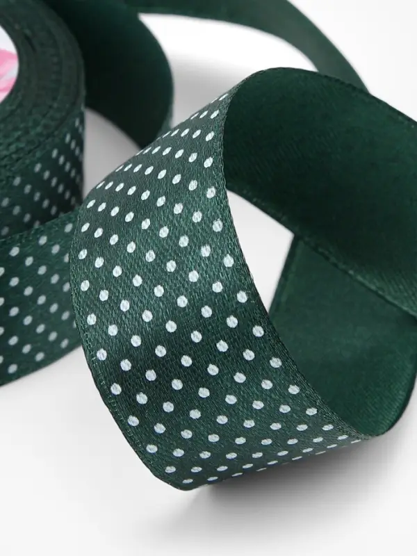 Лента атласная &laquo;Горошек&raquo;, 25 мм, 23&plusmn;1 м, зелёная №128