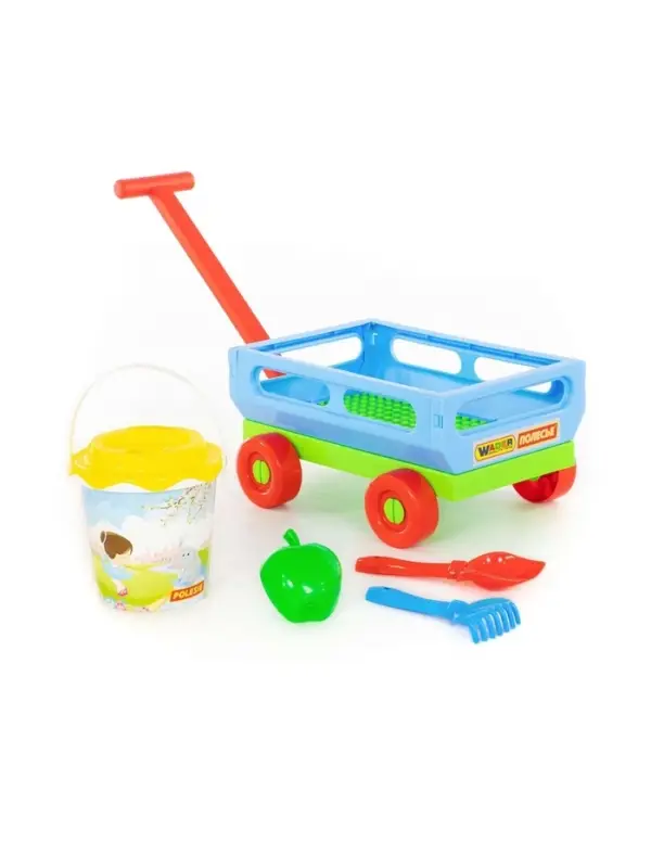 Набор игрушек для песочницы, 6 предметов: тележка, ведро, ситечко, лопатка, грабельки, формочка