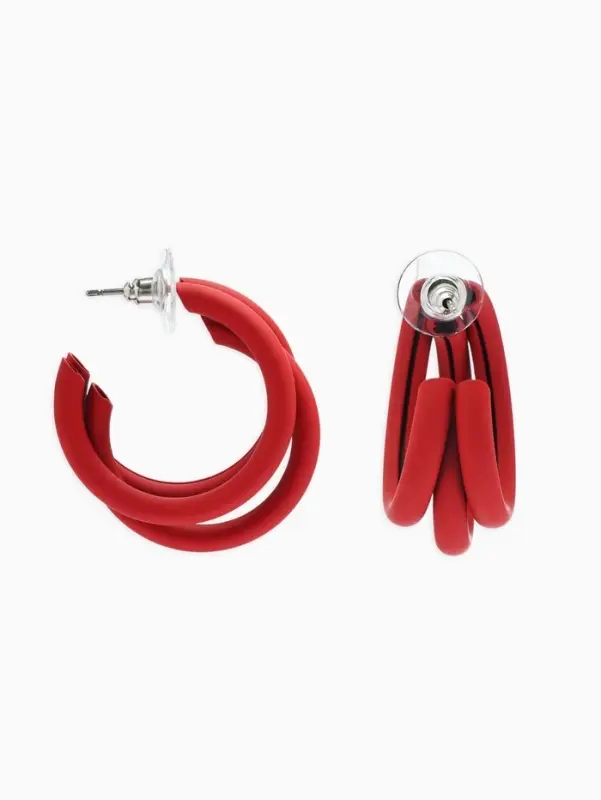 Серьги кольца тройные QF &laquo;Боттега&raquo;, d=3.5, красные