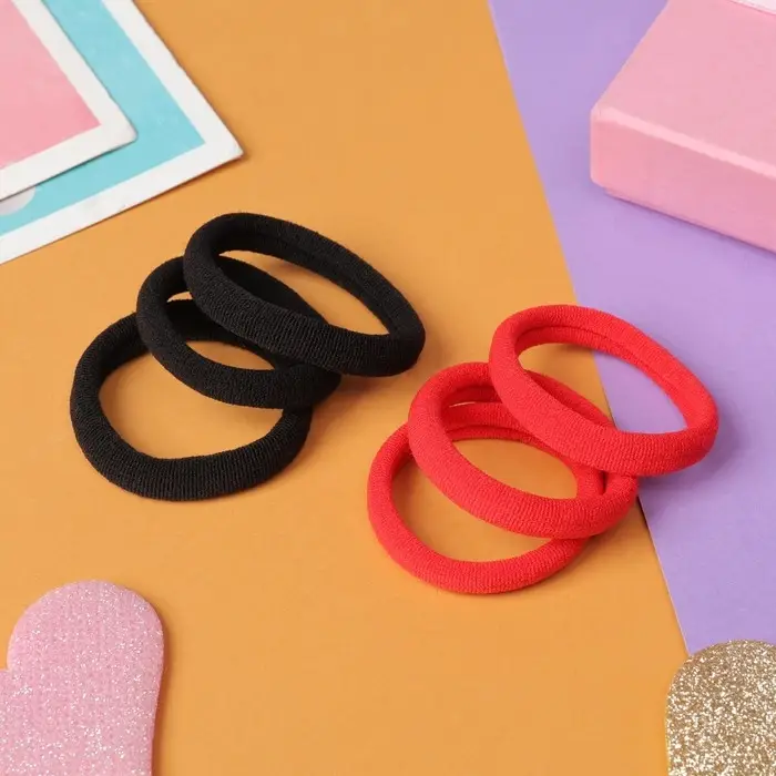 Резинка для волос Резинка для волос "Махрушка" (набор 6 шт) 3,5 см, чёрный, красный