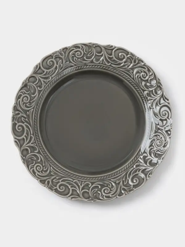 Тарелка обеденная WY Floral Laceware, d=25 см, фарфор, серая Тарелка обеденная WY Floral Laceware, d=25 см, фарфор, серая