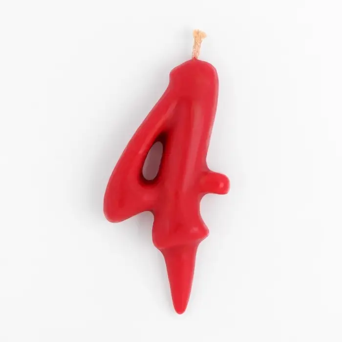 Свеча для торта &laquo;Цифра 4&raquo;, красная, 5.5 см