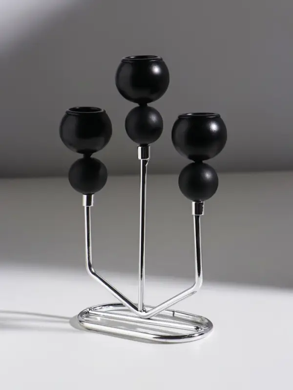 Подсвечник металл, дерево на 3 свечи  Подсвечник металл, дерево на 3 свечи "Шары. Абстракция"d=2,5 см чёрный и хром 14,3х6х21 см