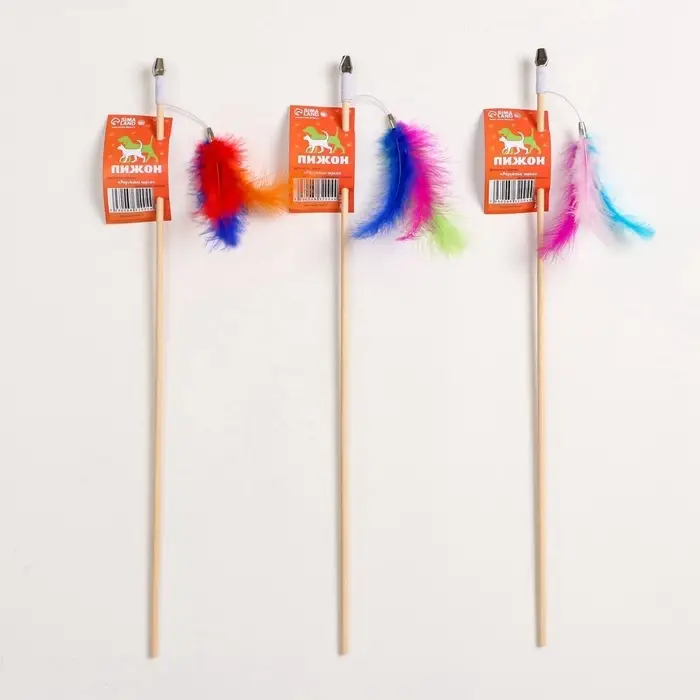 Дразнилка - удочка &laquo;Радужные перья&raquo;, на деревянной палочке, цвет МИКС