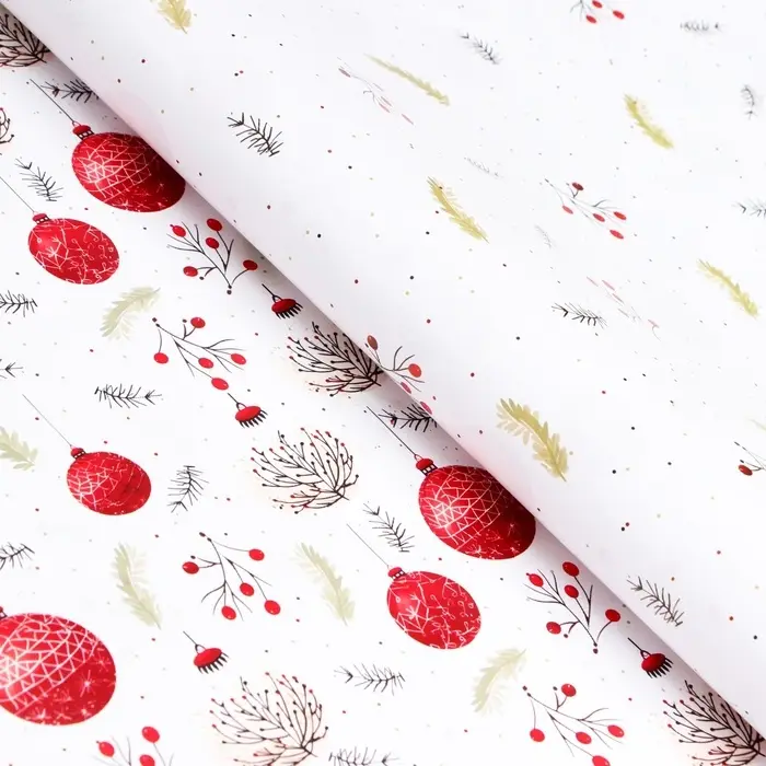 Бумага упаковочная новогодняя «Красные шарики», глянец, двусторонняя, 80 г/м² , 70×100 см Бумага упаковочная новогодняя «Красные шарики», глянец, двусторонняя, 80 г/м² , 70×100 см