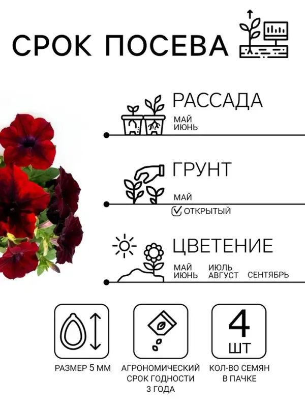 Семена цветов Петуния &laquo;Софистика черная&raquo; F1, крупноцветковая, 4 шт.