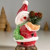Сувенир керамика свет "Снеговик в красной шубке с еловой веточкой" 10х7,5х14,5 см