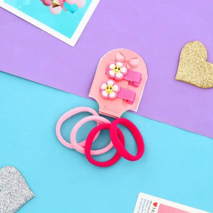 Набор для волос Набор для волос "Крохотуля" (4 резинки, 2 зажима 3,5 см) ромашка, розовый