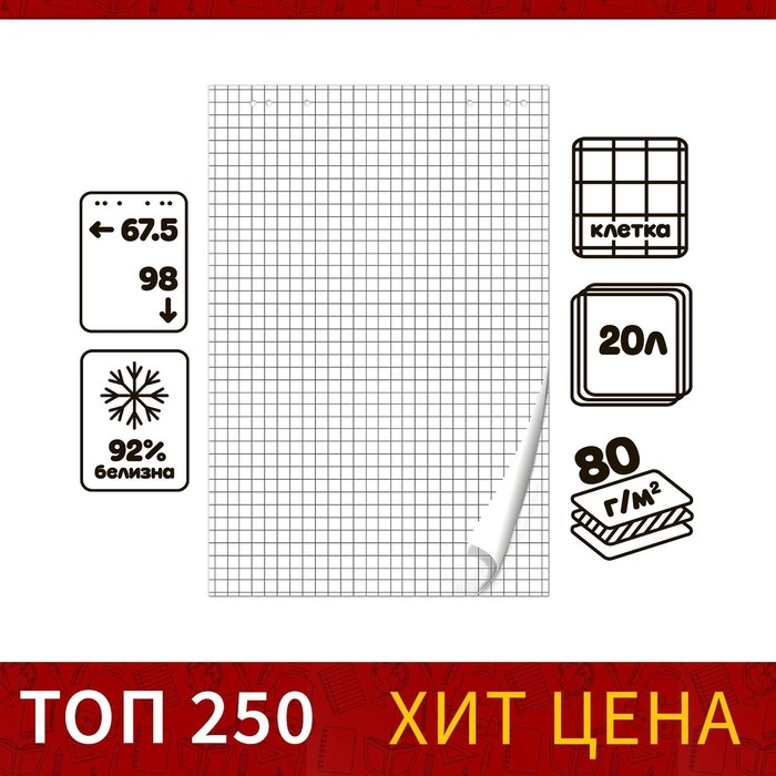 Блокнот для флипчарта в клетку Calligrata, 67.5 х 98 см, 20 листов, 80 г/м2, белизна 92% Блокнот для флипчарта в клетку Calligrata, 67.5 х 98 см, 20 листов, 80 г/м2, белизна 92%