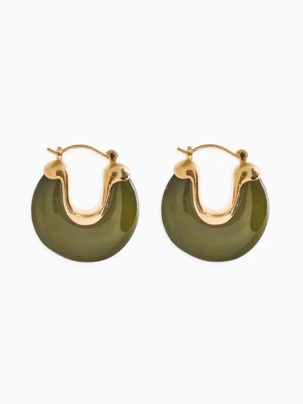 Серьги акрил "Стиль" подкова, цвет зелёный в золоте