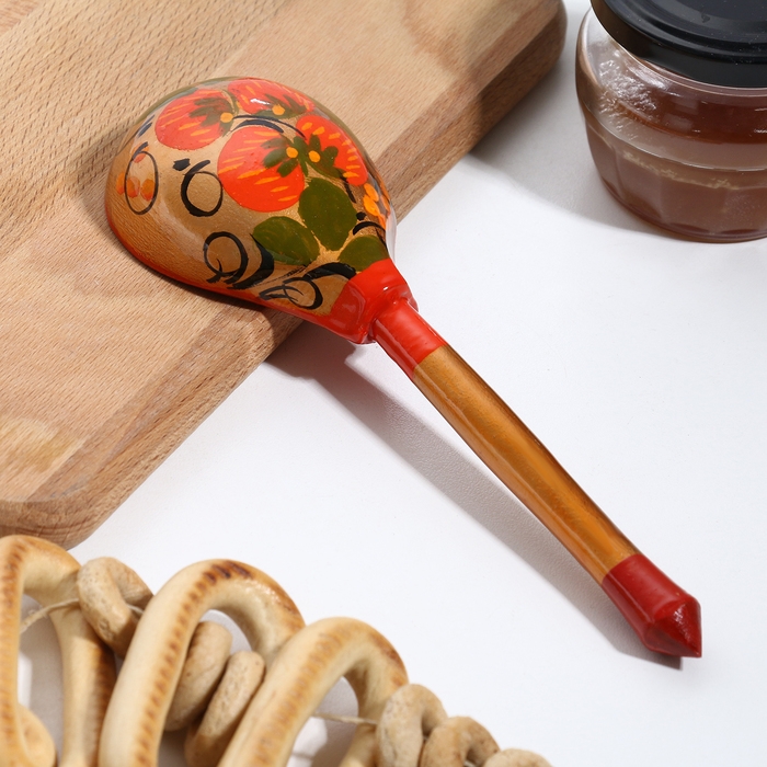 Ложка деревянная &laquo;Хохлома&raquo;, полубаская, хохлома, микс