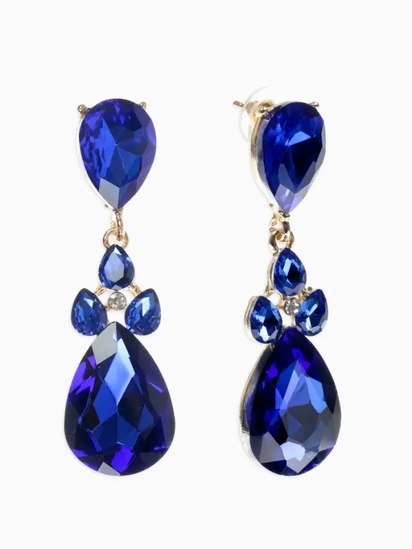 Серьги висячие со стразами &laquo;Вечеринка&raquo;, цветок из капель, сине-белые в золоте, 6.3 см