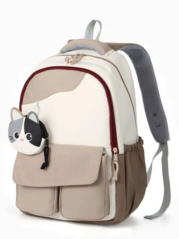 Рюкзак школьный, с кошельком, для девочки, 32&times;14&times;46 см, бежевый