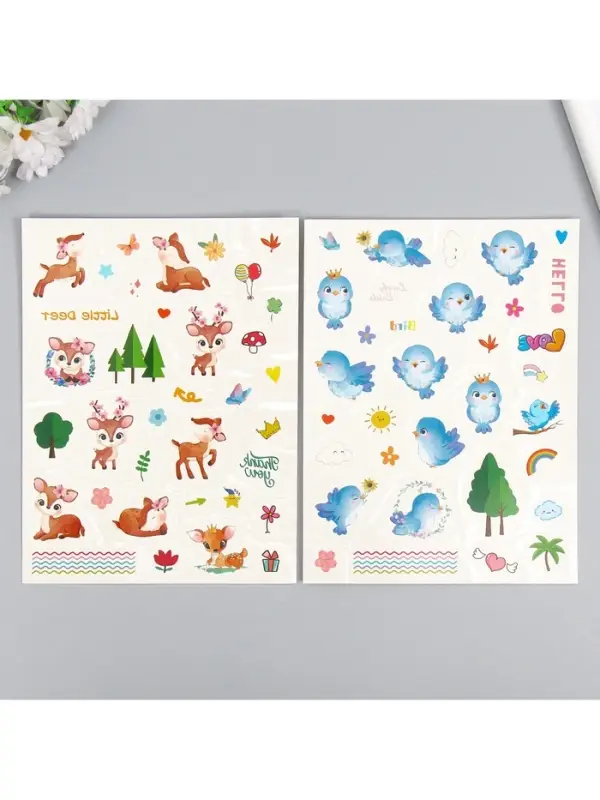 Переводные тату на тело цветные «Птицы. Олешки», 24×14.5 см, МИКС