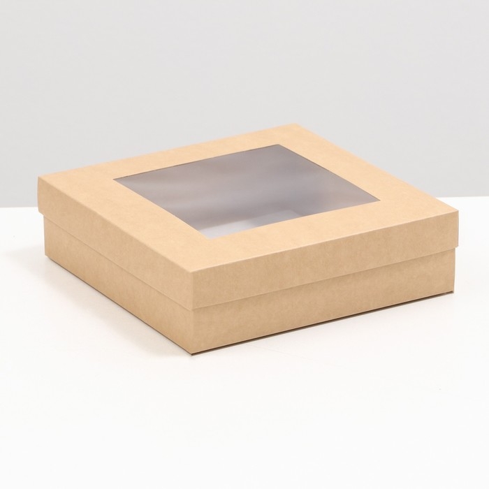 Коробка складная, крышка-дно,с окном, крафт, 23 х 23 х 6,5 см Коробка складная, крышка-дно,с окном, крафт, 23 х 23 х 6,5 см