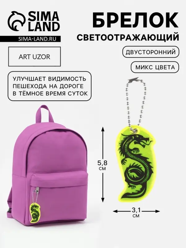 Светоотражающий элемент &laquo;Силуэт дракона&raquo;, двусторонний, 5.8&times;3.1 см, МИКС