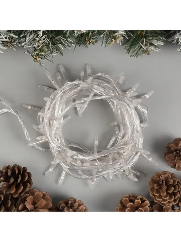 Гирлянда &laquo;Нить&raquo; 10 м с насадками &laquo;Игла&raquo;, IP20, прозрачная нить, 100 LED, свечение белое, 8 режимов, 220 В