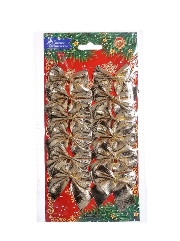 Ёлочные игрушки 12 шт. &laquo;Зимнее волшебство. Бантик&raquo; пластик, 5 см, золото