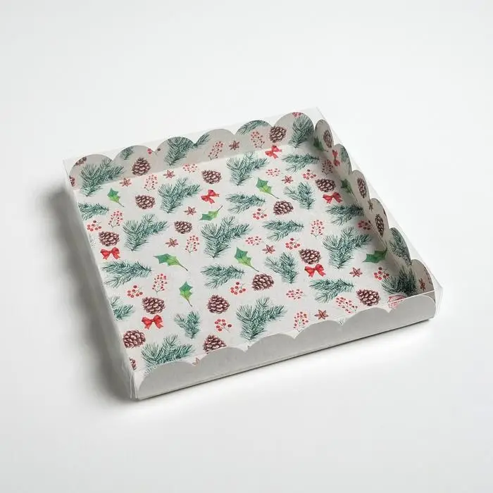 Коробка для кондитерских изделий с пластиковой крышкой «Winter time», 21 х 21 х 3 см