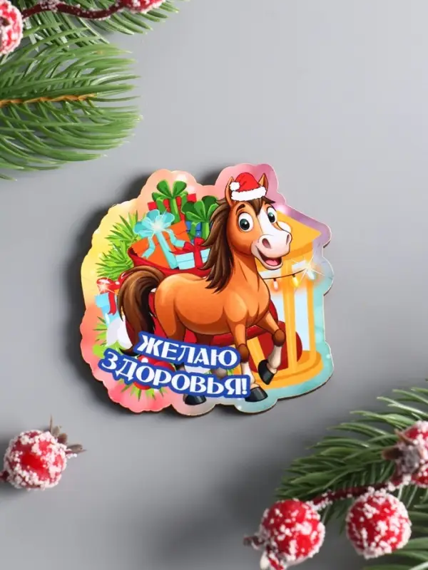 Магнит новогодний 2026 «Желаю здоровья», размер магнита 6.5×6.5 см
