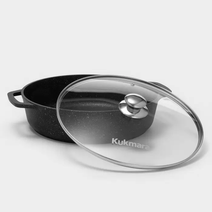 Сотейник KUKMARA, d=32 см, стеклянная крышка, антипригарное покрытие, литой алюминий, чёрный
