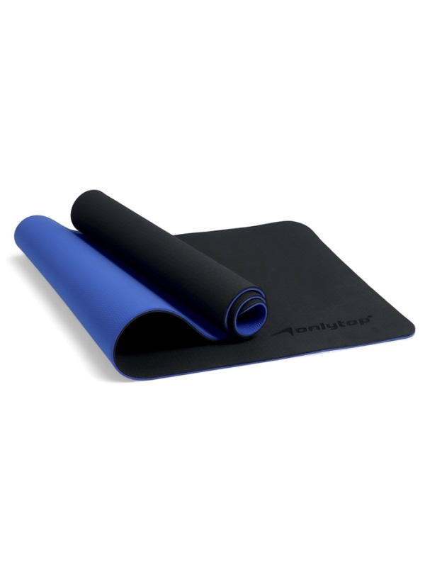 Коврик для фитнеса и йоги ONLYTOP, 183x61x 0,8 см, цвет черный/ультрамариновый Коврик для фитнеса и йоги ONLYTOP, 183x61x 0,8 см, цвет черный/ультрамариновый
