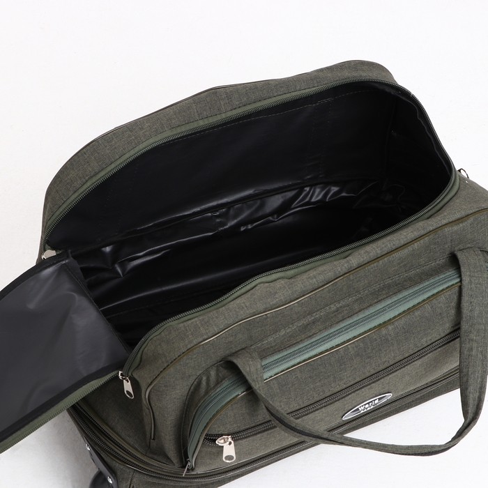 Сумка дорожная на колёсах, отдел на молнии, с увеличением, 2 наружных кармана, цвет хаки Сумка дорожная на колёсах, отдел на молнии, с увеличением, 2 наружных кармана, цвет хаки