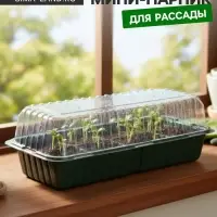 Мини - парник для рассады, 39&times;17.5&times;12 см, без вставок, тёмно-зелёный, пластик, Greengo