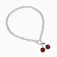 Кулон-цепь крупная "Вишня", цвет красный в серебре 40+удл