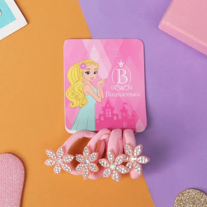 Резинка для волос  Резинка для волос "Розовый перелив" (набор 4 шт) цветочки, розовый