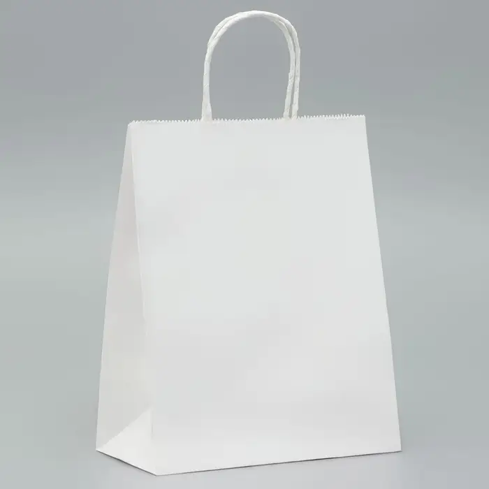 Пакет крафт без печати, белый, круглая ручка 22×12×28 см Пакет крафт без печати, белый, круглая ручка 22×12×28 см