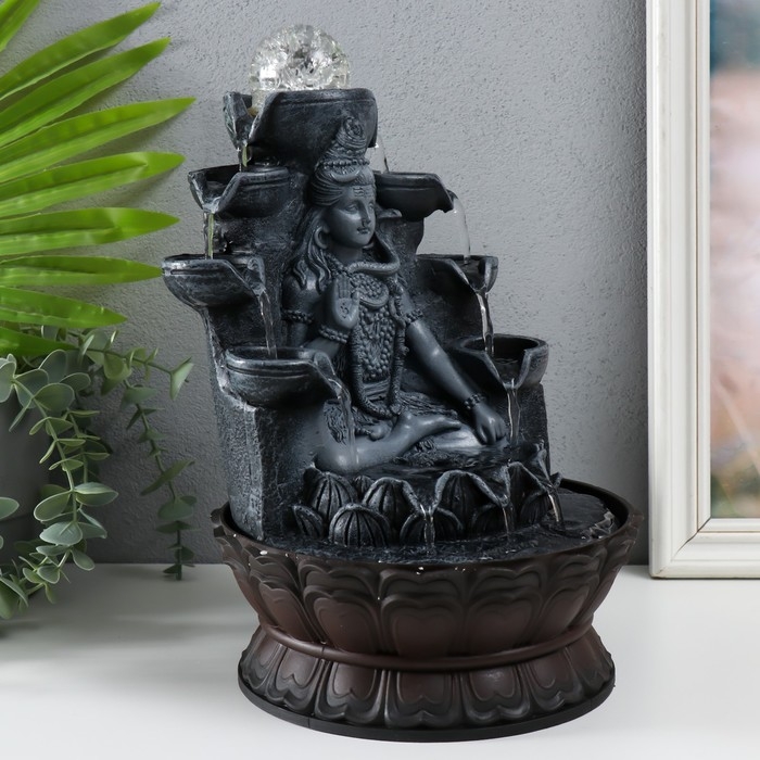Фонтан настольный с подсветкой Фонтан настольный с подсветкой "Шива с коброй сидит под фонтаном" серый 20,5х20,5х30 см