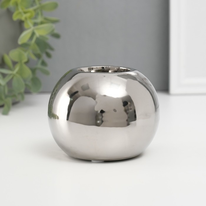 Подсвечник керамика на 1 свечу Подсвечник керамика на 1 свечу "Шар" d=3,5 см серебро 9,5х9,5х6,5 см