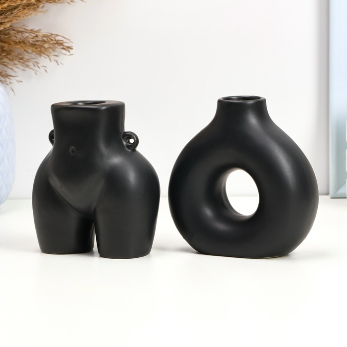 Набор подсвечников Набор подсвечников "Марта и Меланд" черный глянец, 2шт/5х10см/10х8см