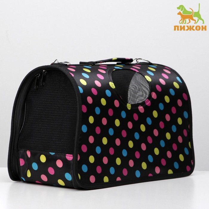 Сумка - переноска для животных  Сумка - переноска для животных "Горошек", чёрная, размер М, 40 х 21 х 27 см
