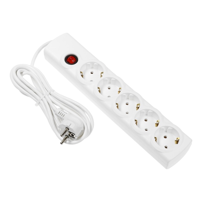 Сетевой фильтр Luazon Lighting, 5 розеток, 3 м, 2200 Вт, 3х0.75 мм2, 10 A, 220 В, c предохранителем, белый Сетевой фильтр Luazon Lighting, 5 розеток, 3 м, 2200 Вт, 3х0.75 мм2, 10 A, 220 В, c предохранителем, белый