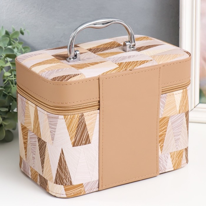 Шкатулка кожзам с зеркалом  Шкатулка кожзам с зеркалом "Треугольники. Беж" н-р 3 шт 18х10х12,5 21х13х15,5 23х15х18,5 см