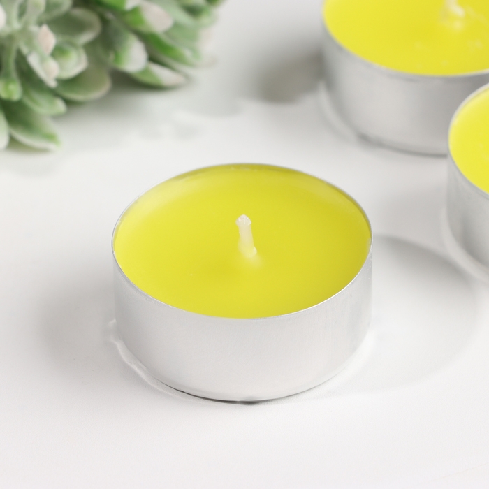 Набор чайных свечей ароматических в термоусадке  Набор чайных свечей ароматических в термоусадке "Лимон", 3,8х1,6 см, 3,5 ч, 12 г, 20 штук